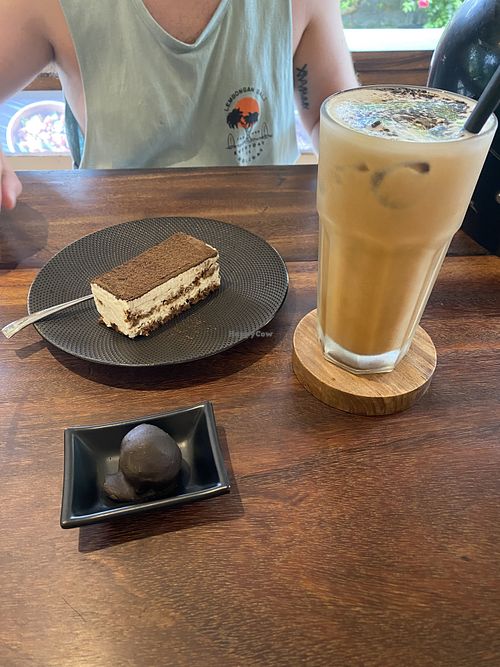 Tiramisu, Iced Cappuccino and Energy Ball  at Schauberger in Ubud