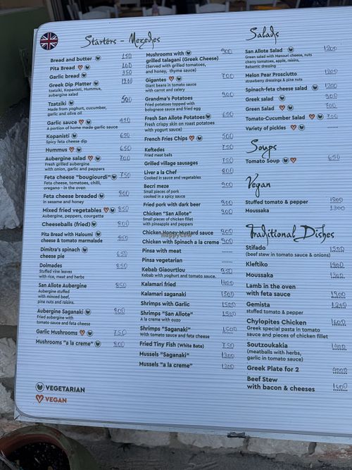 Menu  at San Allote in Rhodes
