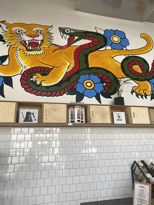 Indoor Wall Art w/Coffee Bags for Take Away  at Timeless Coffee - JLSQ in Oakland