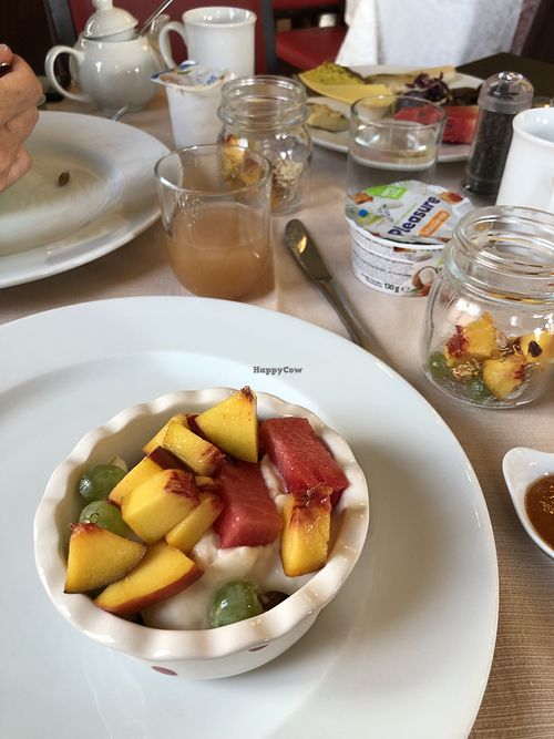 Fruit salad with vegan yogurt and nuts  at PiranArt Restaurant & Gelateria & Caffeteria in Piran