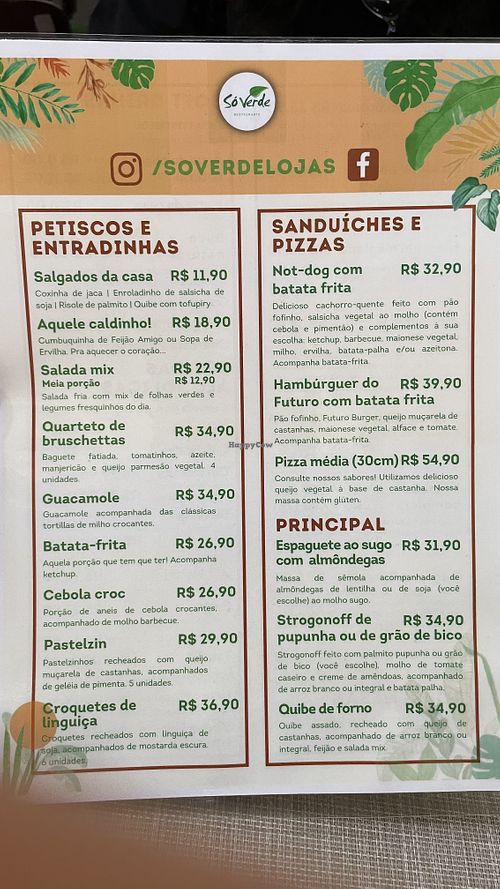 Menu  at Só Verde - Botafogo in Rio De Janeiro