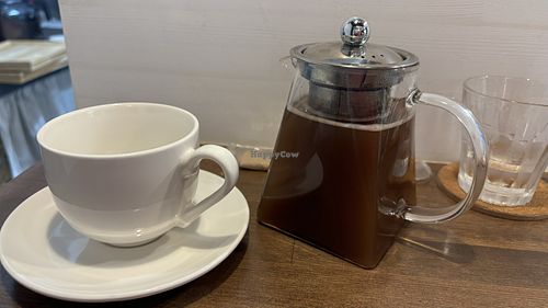Decaf coffee. I love the coffee pot  at Zirael Vegan Restaurant in Kyoto