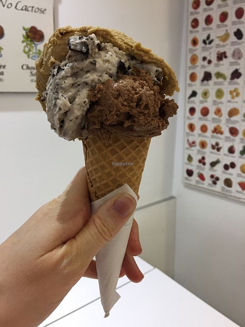 Vegan gelato - cookie, choc-hazlenut (kiss) and coffee. Yum! at Casa del Gelato in Carlton