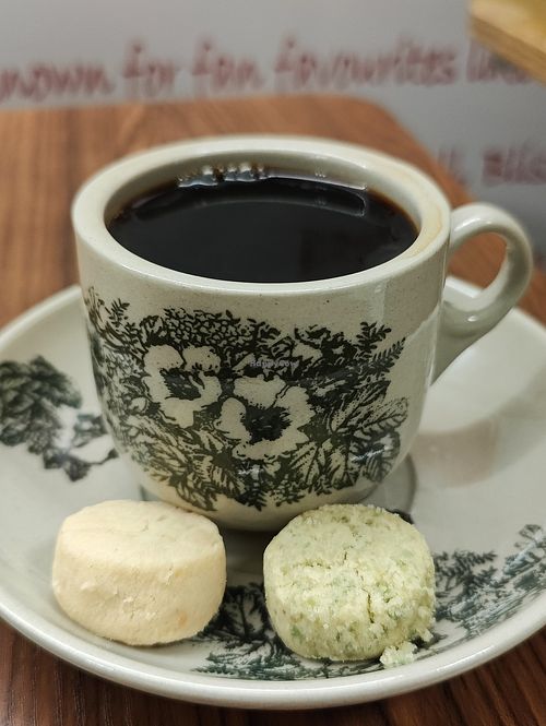 Kopi o kosong with cookies at Little Nonya's Cookies & Cuisine in Central Singapore