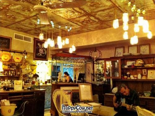 View of the interior, with a guitar player that night at Verde Mesa in San Juan