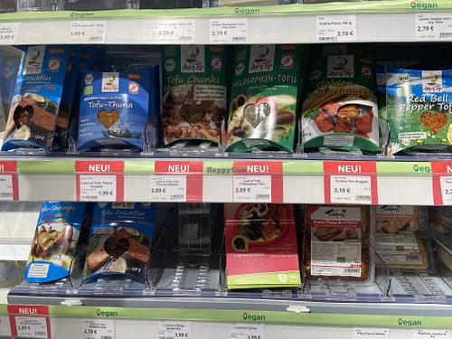 Vegan meats and tofu  at Vitalia Reformhaus in Tubingen