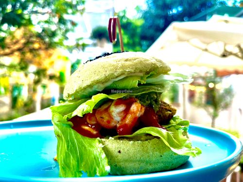 green spinach burger  at Loving Hut Diệp Lâm Vegan in Ho Chi Minh City
