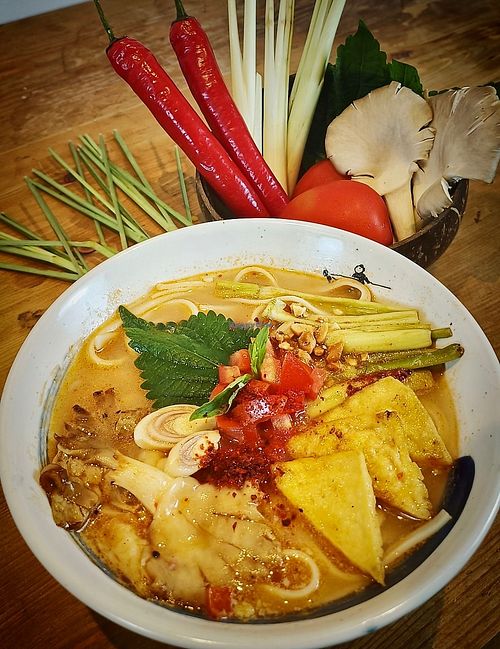 Tomyum soup 
one of the best seller in the menu at Loving Hut Diệp Lâm Vegan in Ho Chi Minh City