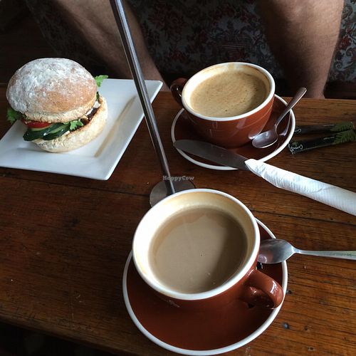 Coffee and a burgers  at Red Lime Shack in Port Adelaide