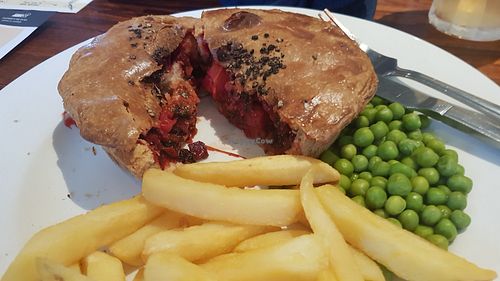 Roasted root vegetable pie with chips and peas at Farmhouse Inns - Wearside Farm in Washington