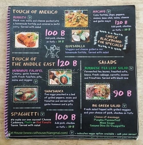 menu various at Cat House in Chiang Mai