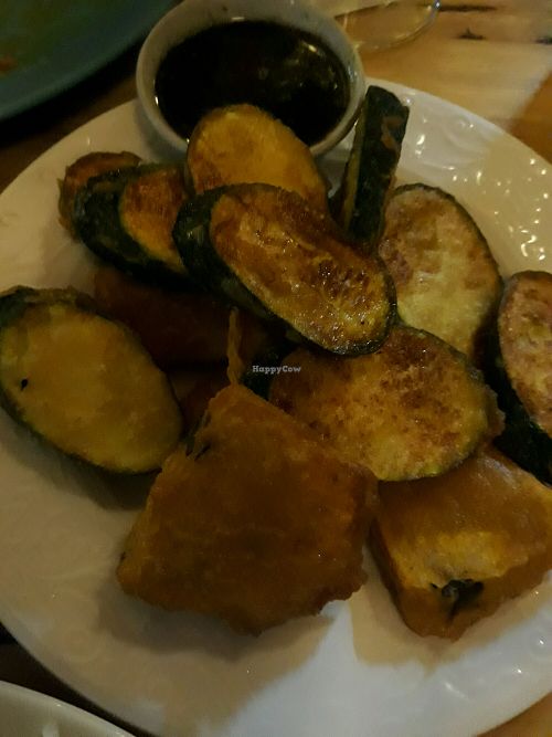 Deep Fried Pumpkin and Eggplant Mix, with Sesame Oil Dressing at Cat House in Chiang Mai