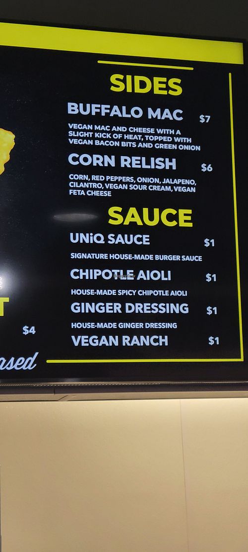 Menu at UNiQ Burger in Scottsdale