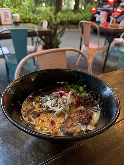 Red tonkotsu  at Vegan Ramen Mei - Condesa in Mexico City
