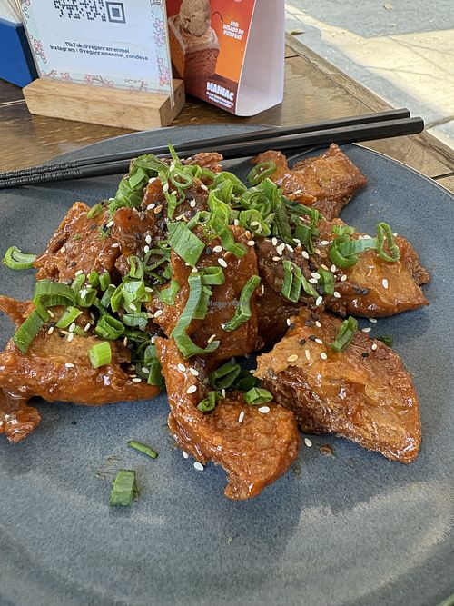 Orange chicken, mandatory!  at Vegan Ramen Mei - Condesa in Mexico City