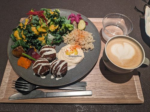 Falafel Plate with Oat Latte at Cafe Tarot - カフェタロ in Tokyo