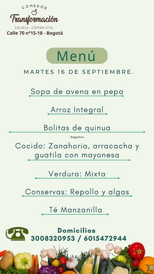 Meal of the day at Comedor Transformación in Bogota