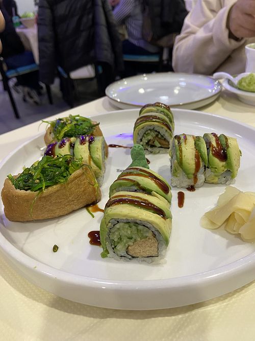 Imari roll with seaweed salad and dragon roll  at Bodhi Village in Flushing