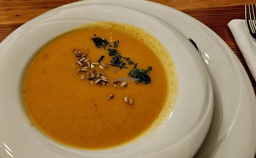 Carrot & ginger soup at Schlicht Vegan in Vienna