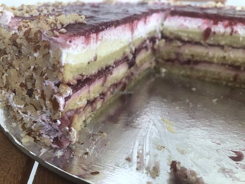 The 6 or 7 layers off the Aura cake up close!  at Shambala in Zagreb
