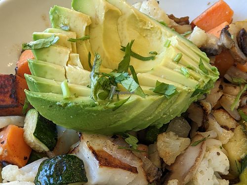 Vegan hash close up at Humbowl in Berkeley