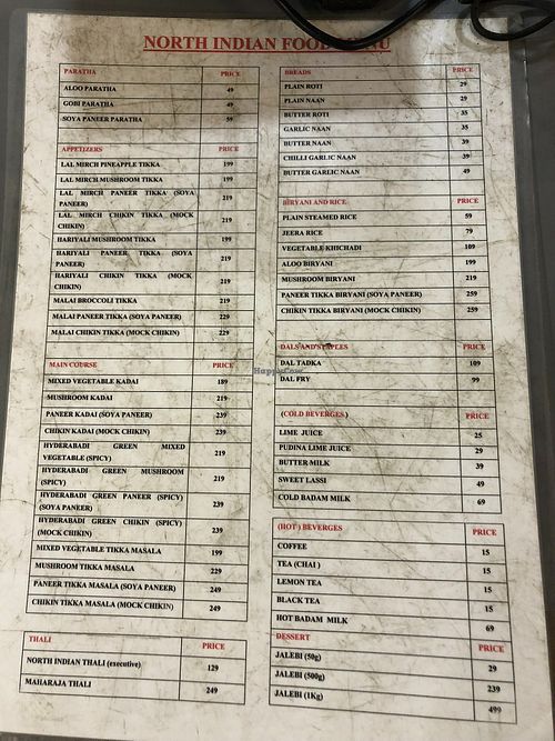 North Indian menu at PRATIDINAM in Karnataka