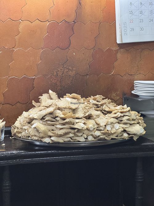 Mushrooms ready for the plancha  at Bar Cid in Logrono