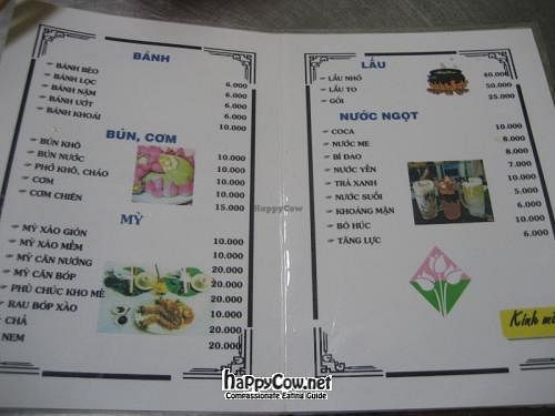 view of menu at Quang Tinh in Hue