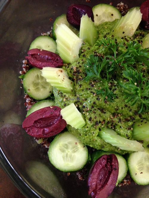 Basil Pesto Kalamata Olives Cucumbers at The Enchanted Chef in Spokane