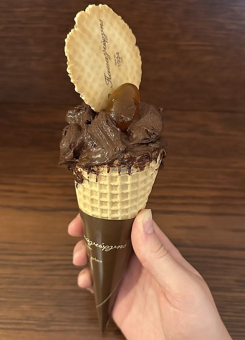 dark chocolate and cumquat sorbet  at Solo Gelato in Corfu