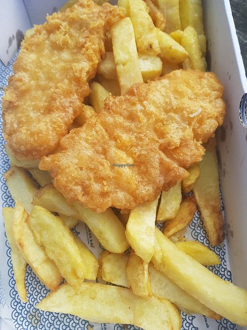 Vegan fish and chips at Fishermans Bay in Whitley Bay