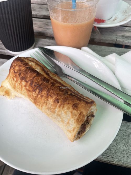 Picture is sausage rolls and big 5 smoothie  at The Kitchen @Whistable in Whitstable