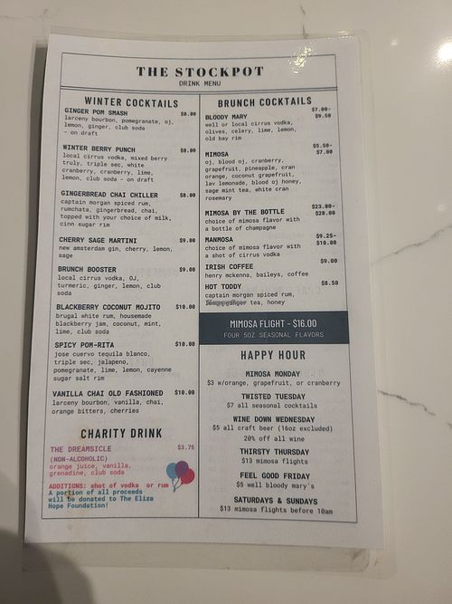 Menu at The Stockpot in Norfolk