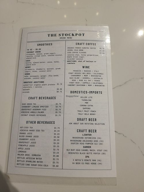 Menu at The Stockpot in Norfolk