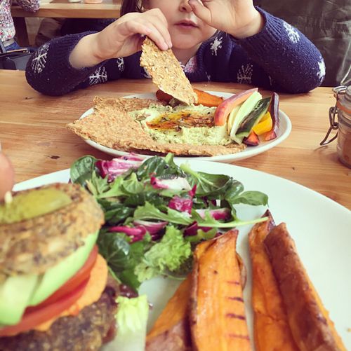 burger and hummus meals  at Wild Food Cafe in London