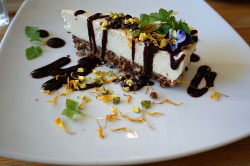 Cheesecake w/Blueberry sauce at Wild Food Cafe in London