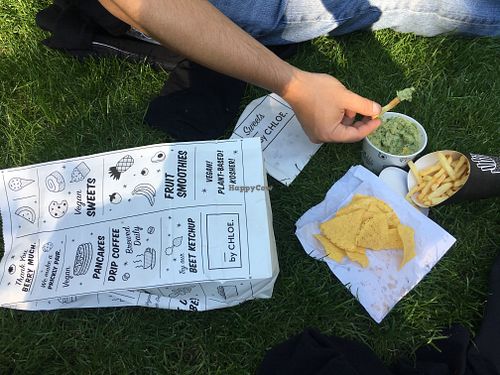 Air-Freud fries got cold and crispy very quickly but the avo dip was sensationa at Wild Food Cafe in London