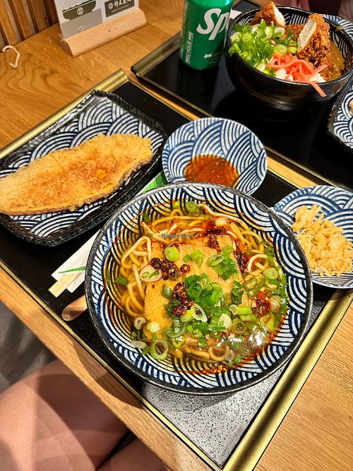 ramen with tofu and battered sweet potato at Kineya Mugimaru in Cambridge