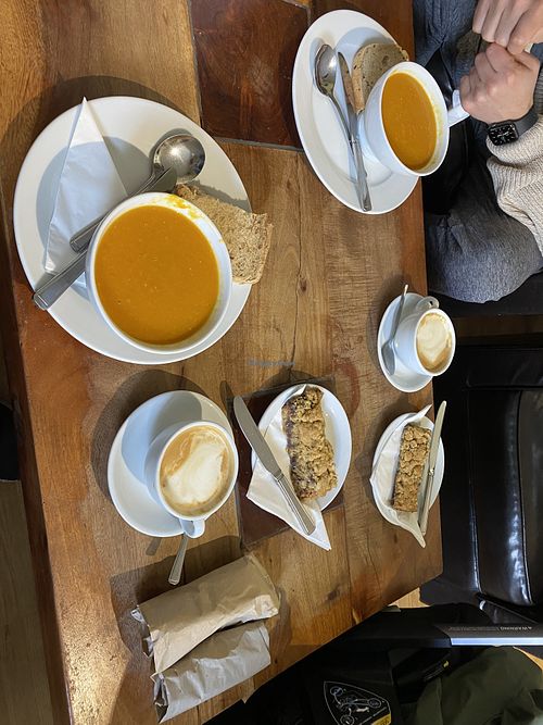 Lentil and carrot soup and vegan baked treats   at Glencoe Cafe in Ballachulish