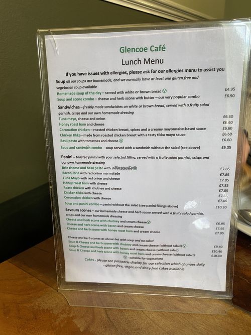 Menu  at Glencoe Cafe in Ballachulish