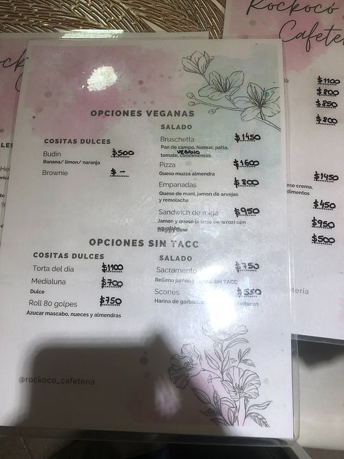 menu at Rockoco Cafeteria in El Calafate