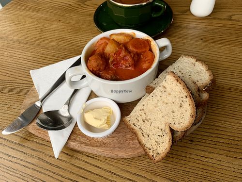 Spicy sausage stew & bread (gluten-free)  at Prosper in Ely