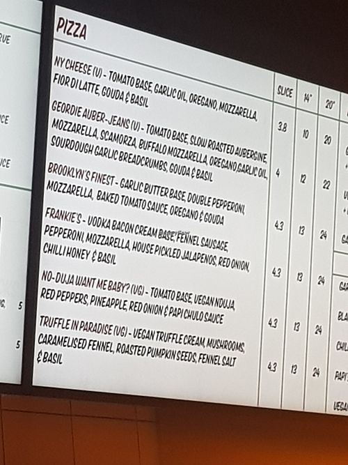 Pizza menu #Veganuary at I Scream For Pizza in Newcastle Upon Tyne