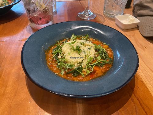 Vegetable Tajine - undercooked, burnt and bland at Agapi Bistro + Garden in Pensacola