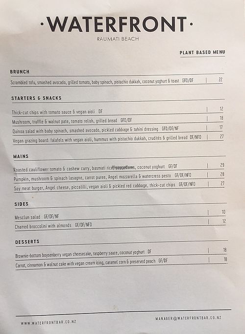 Plant based menu   at Waterfront Bar & Kitchen in Paraparaumu