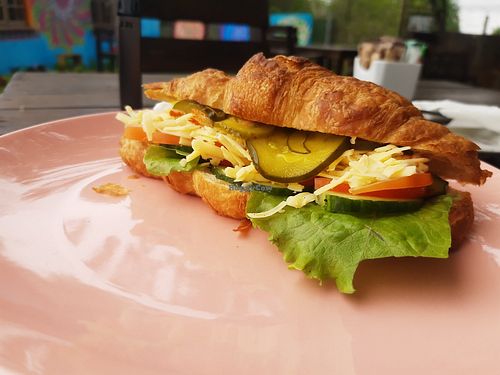 Vegetarian filled croissant (cheese alternative) at Mandala Coffee Emithini in Durban