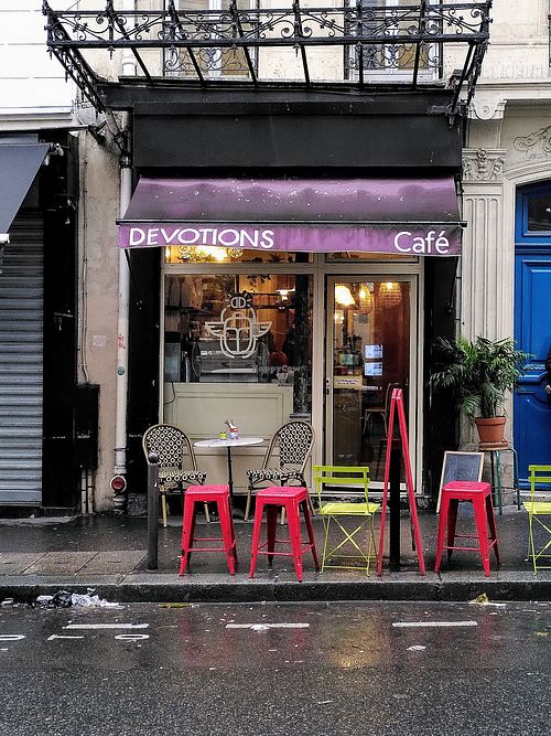 Façade at Devotions Café in Paris
