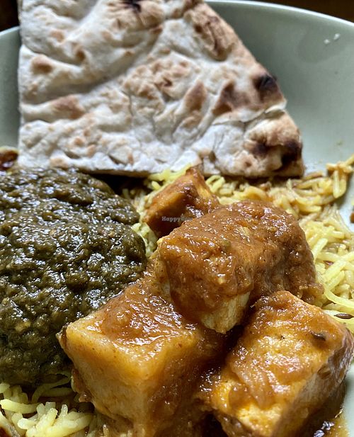 Naan, tofu vandaloo, plain saag  at Namaste Garden in Essex Junction