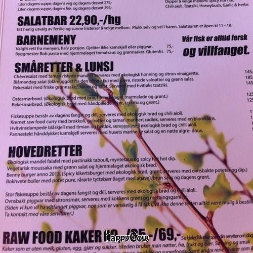 menu at Tilstede mat og mer in Kristiansand