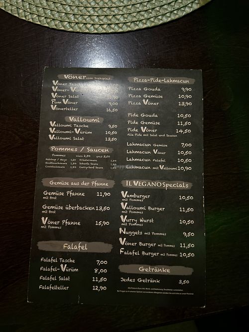 Menu  at Il Vegano in Aachen